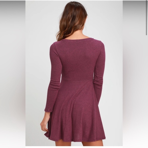 Lulus for and flare mauve purple ribbed knit sweater dress long sleeve - Picture 2 of 10